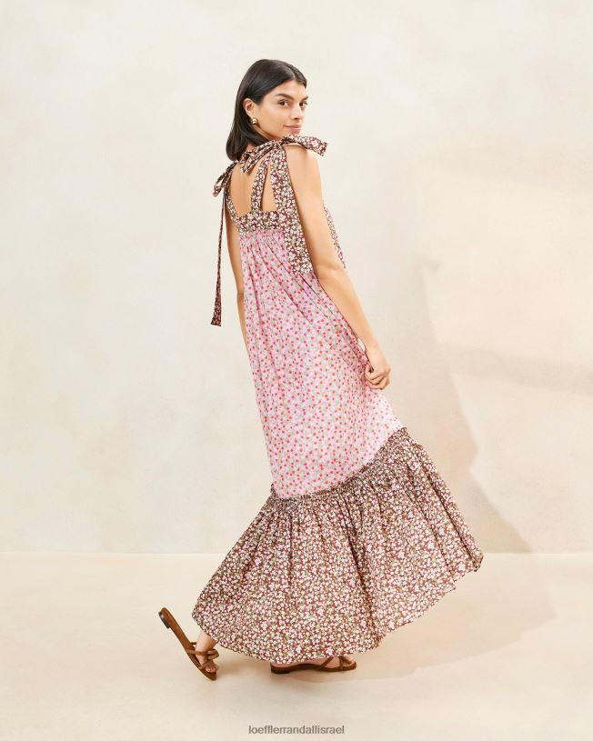 il Loeffler Randall נשים שמלת שייל עם שוליים פרחוני תות/חום 62DD186 בגדים