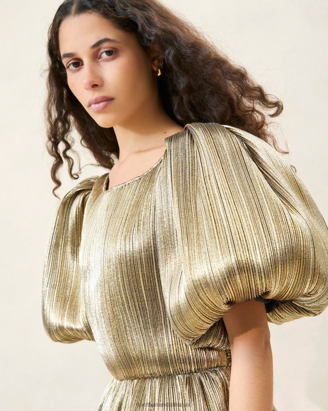 il Loeffler Randall נשים שמלת קפלים עם שרוולים נפוחים של דורית זהב כהה 62DD194 בגדים