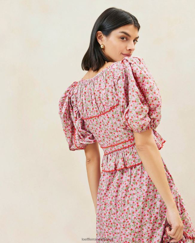 il Loeffler Randall נשים עליונית פפלום עם שרוול תות אנה הדפס תותים 62DD205 בגדים